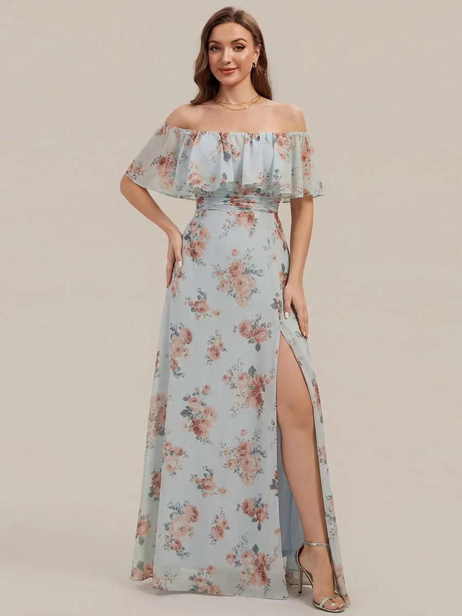 ever ÉMILE|Women's Off-The-Shoulder Ruffle Thigh Split Bridesmaid Dresses - Image 139