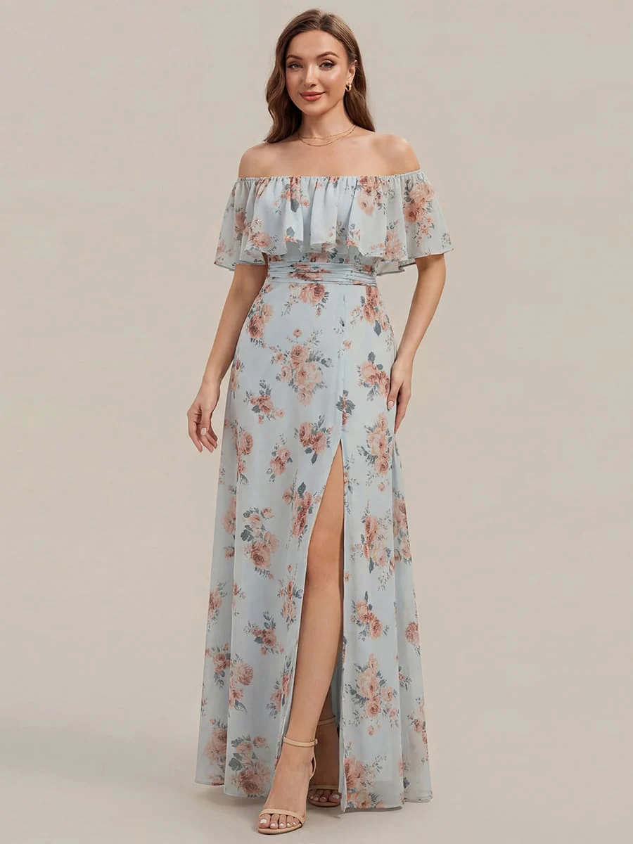 ever ÉMILE|Women's Off-The-Shoulder Ruffle Thigh Split Bridesmaid Dresses - Image 141