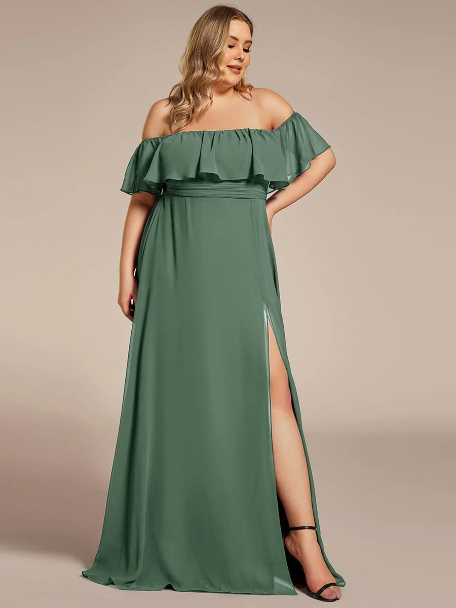 ever ÉMILE|Women's Off-The-Shoulder Ruffle Thigh Split Bridesmaid Dresses - Image 154