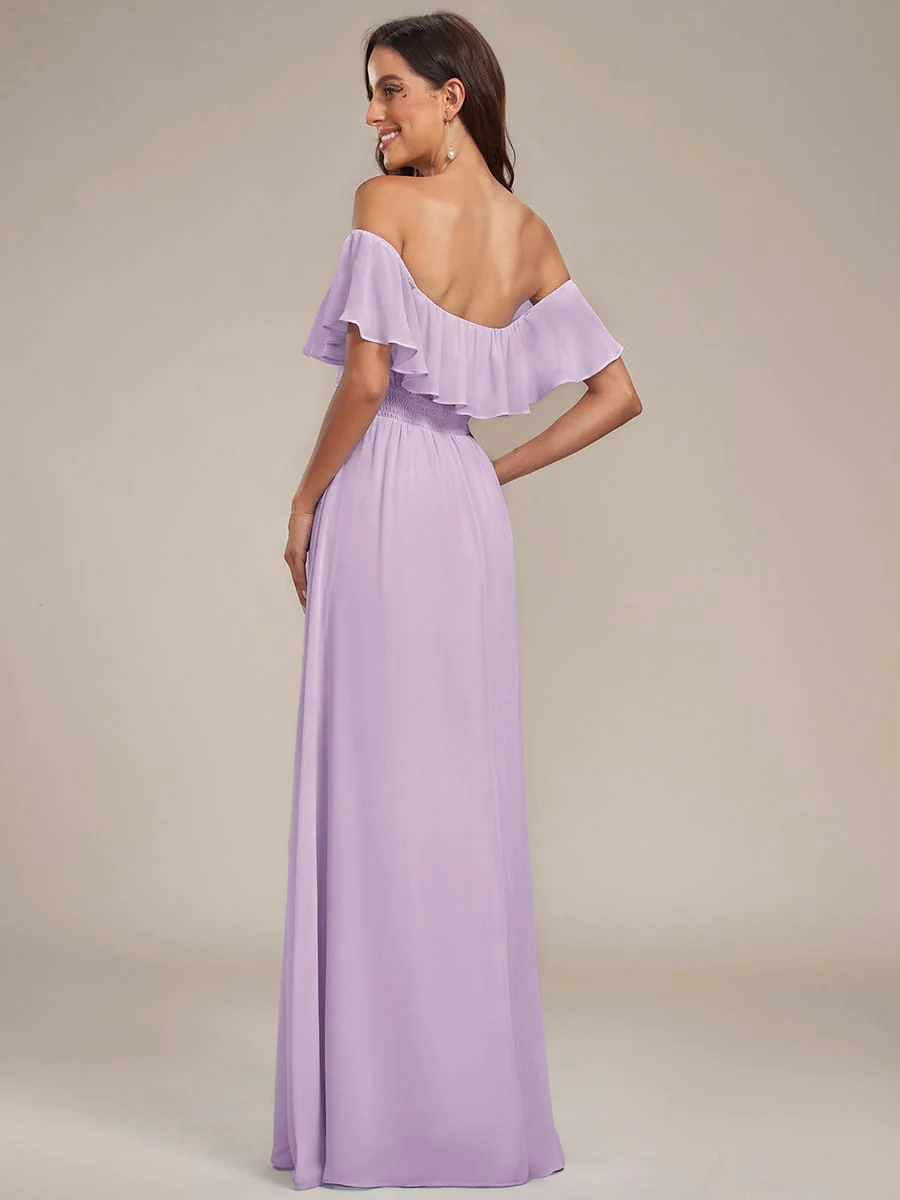 ever ÉMILE|Women's Off-The-Shoulder Ruffle Thigh Split Bridesmaid Dresses - Image 160