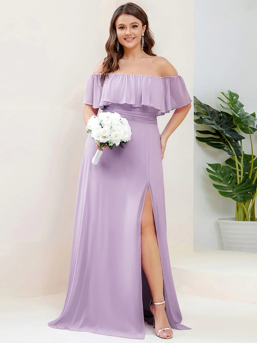 ever ÉMILE|Women's Off-The-Shoulder Ruffle Thigh Split Bridesmaid Dresses - Image 167