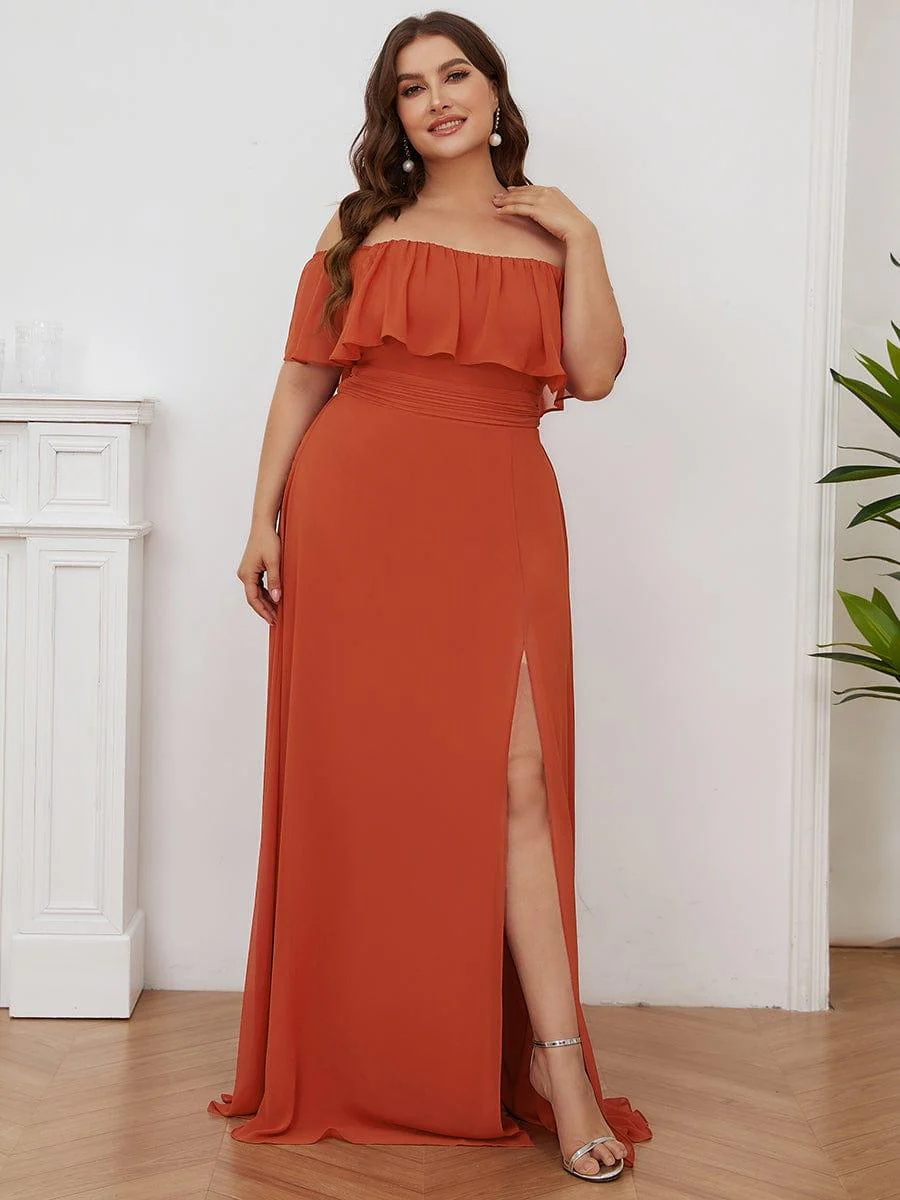 ever ÉMILE|Women's Off-The-Shoulder Ruffle Thigh Split Bridesmaid Dresses - Image 72