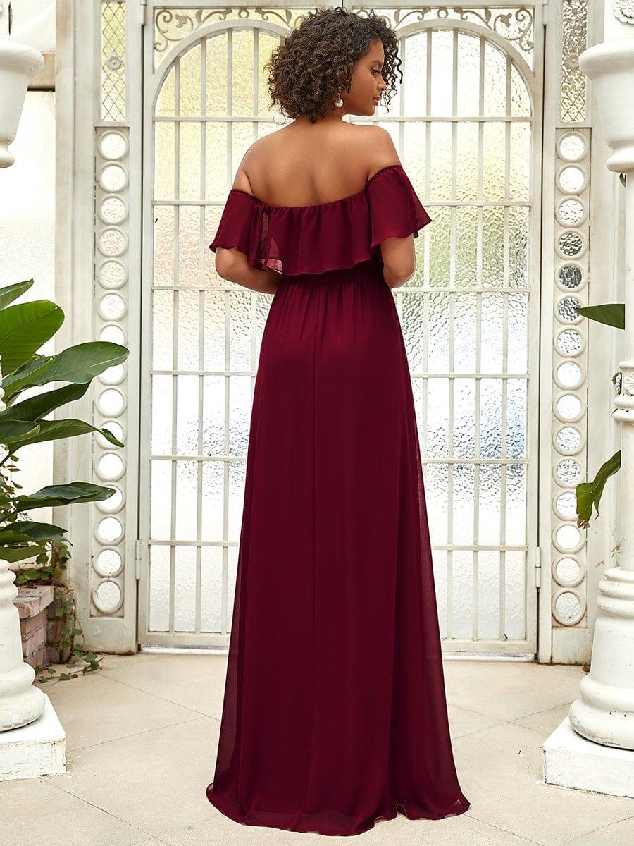 ever ÉMILE|Women's Off-The-Shoulder Ruffle Thigh Split Bridesmaid Dresses - Image 8