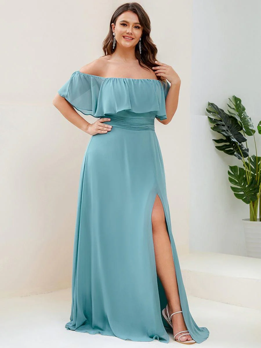 ever ÉMILE|Women's Off-The-Shoulder Ruffle Thigh Split Bridesmaid Dresses - Image 86