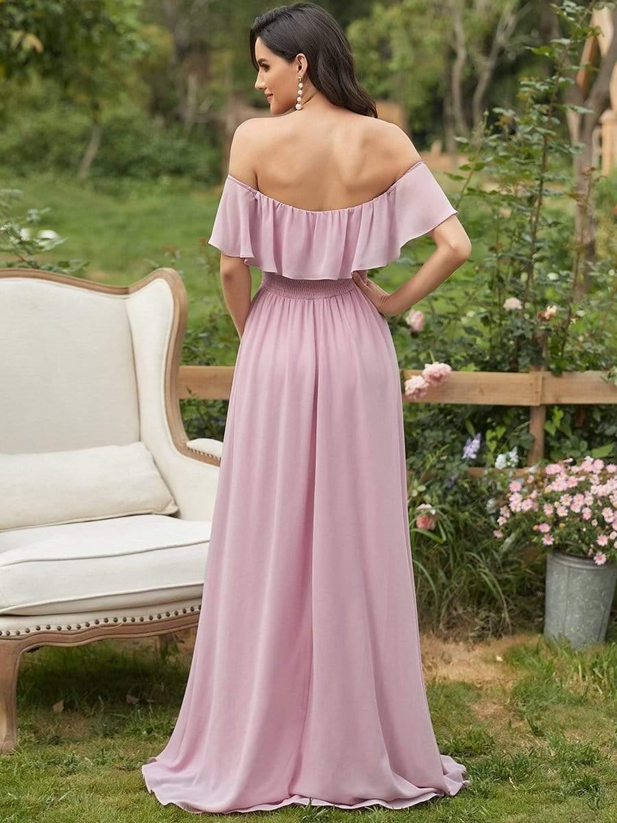ever ÉMILE|Women's Off-The-Shoulder Ruffle Thigh Split Bridesmaid Dresses - Image 98