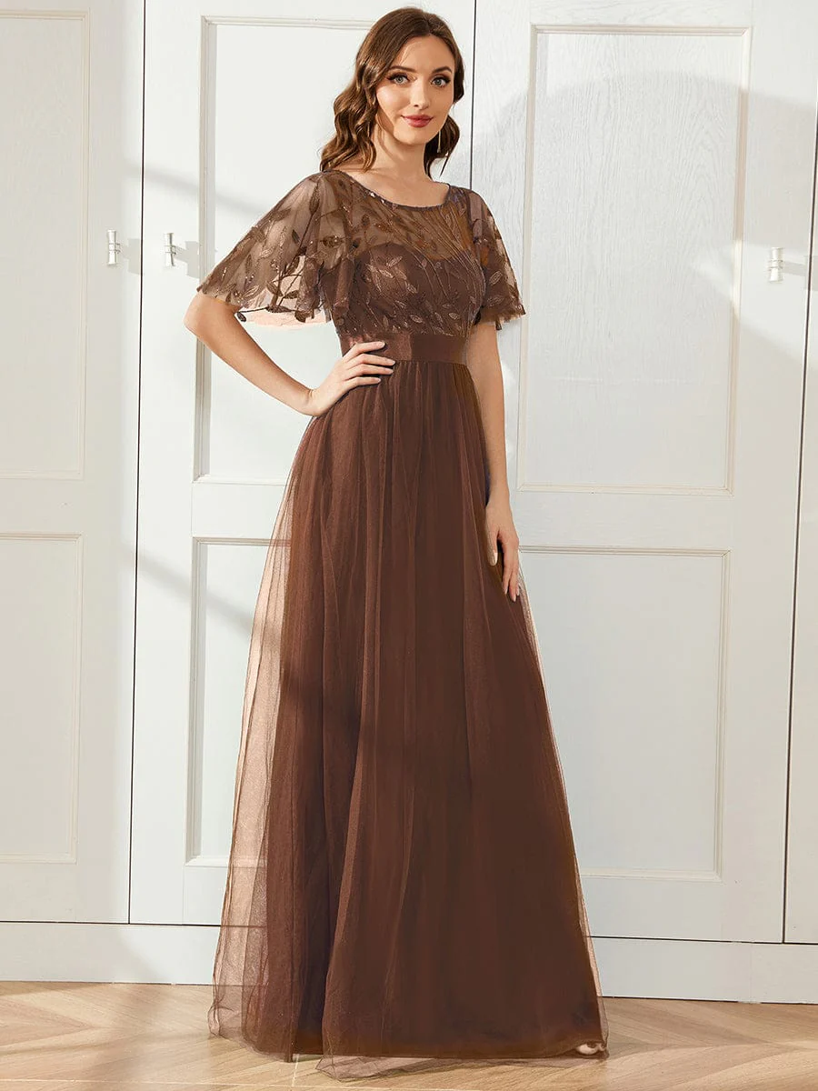 ever SAPHIR|Women's A-Line Short Sleeve Embroidery Floor Length Dresses In Pink - Image 10