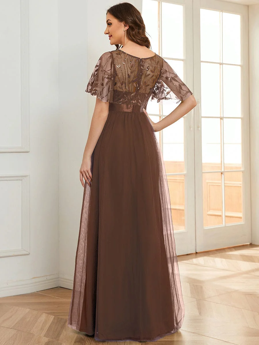 ever SAPHIR|Women's A-Line Short Sleeve Embroidery Floor Length Dresses In Pink - Image 8