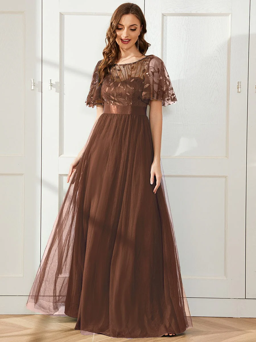 ever SAPHIR|Women's A-Line Short Sleeve Embroidery Floor Length Dresses In Pink - Image 9