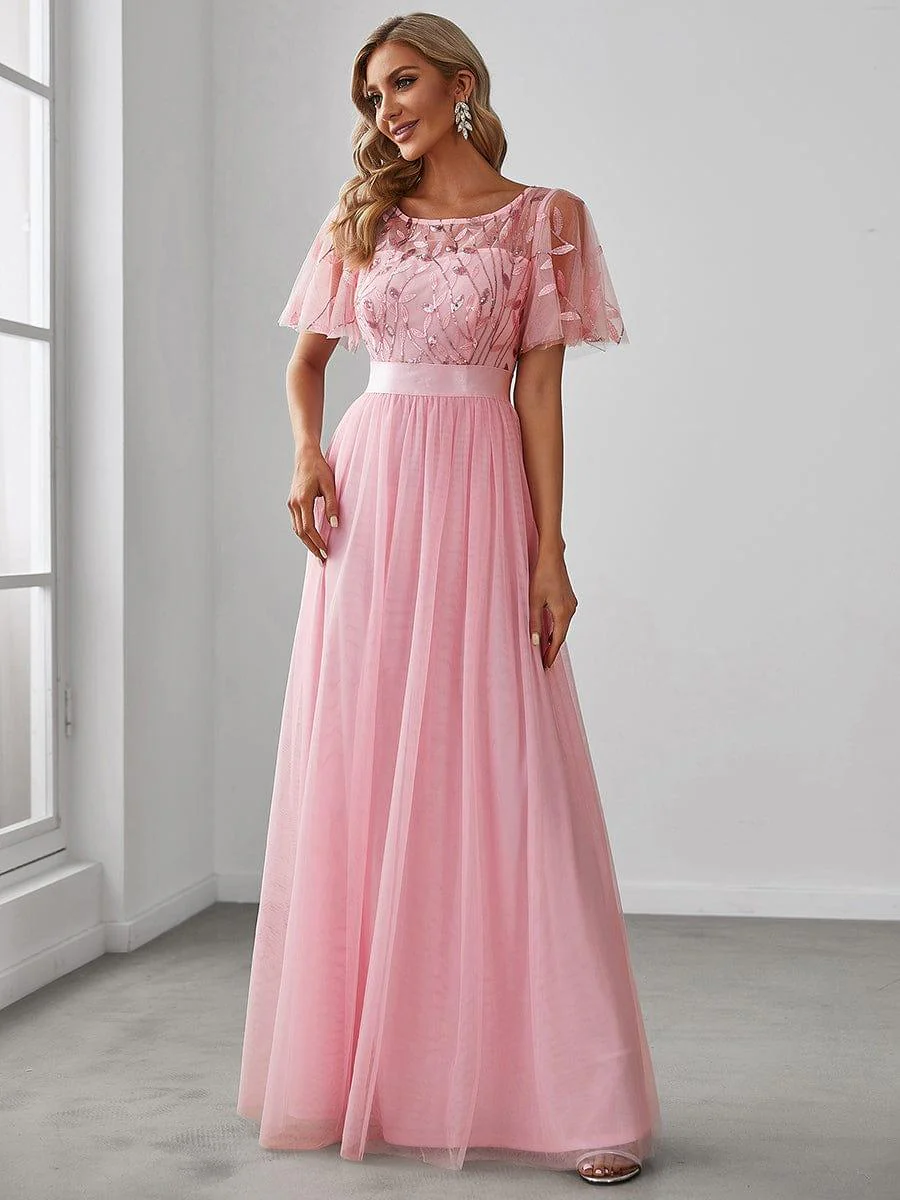 ever SAPHIR|Women's A-Line Short Sleeve Embroidery Floor Length Wedding Guest Dresses - Image 105