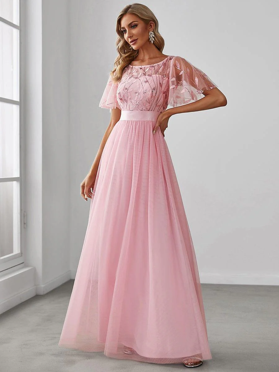 ever SAPHIR|Women's A-Line Short Sleeve Embroidery Floor Length Wedding Guest Dresses - Image 108
