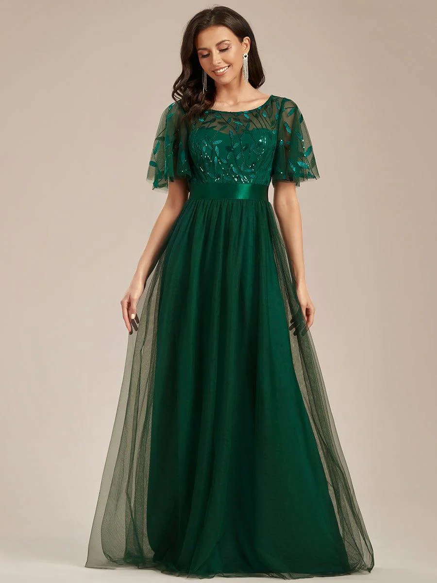 ever SAPHIR|Women's A-Line Short Sleeve Embroidery Floor Length Evening Dresses - Image 10