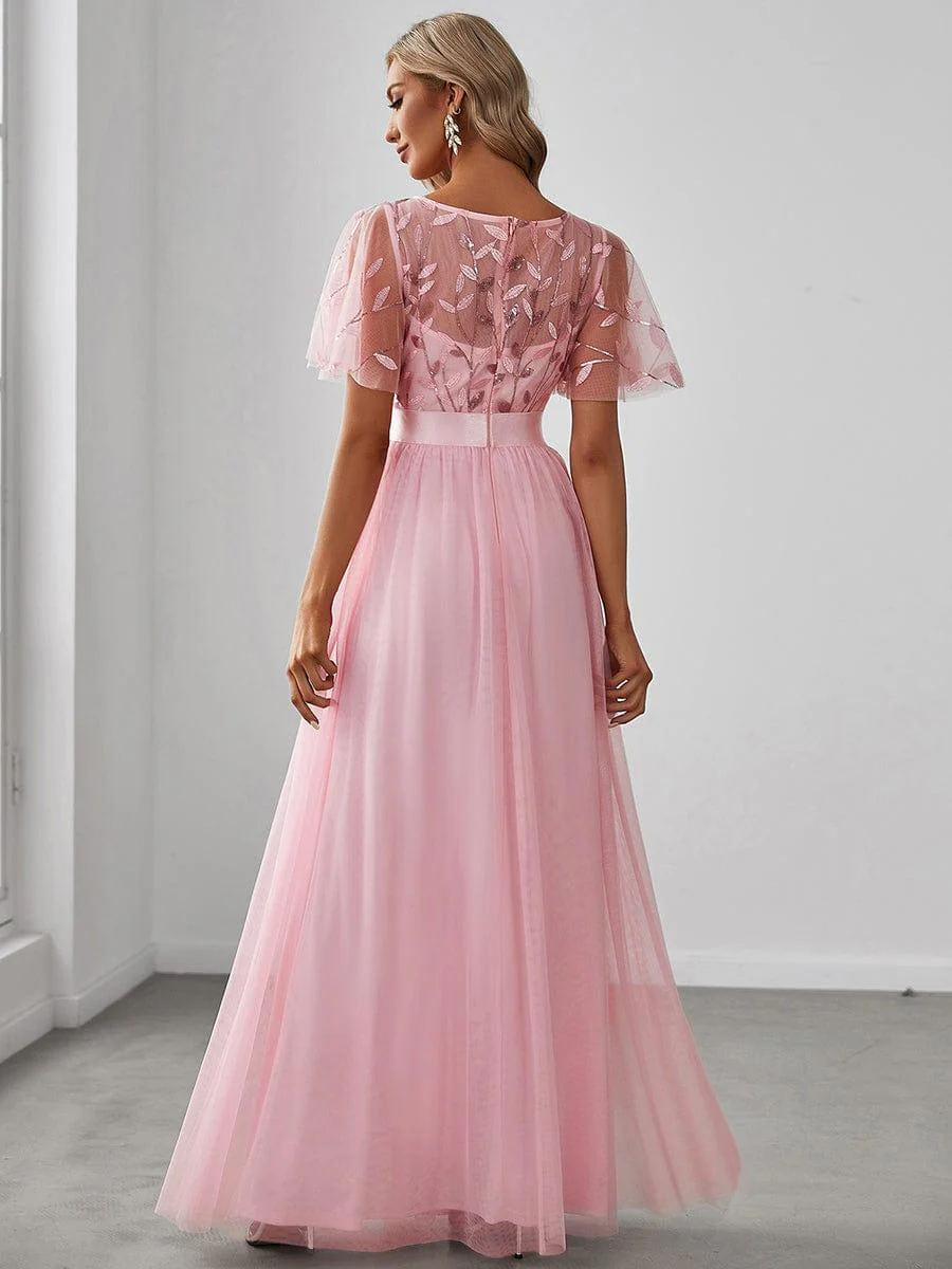 ever SAPHIR|Women's A-Line Short Sleeve Embroidery Floor Length Evening Dresses - Image 22