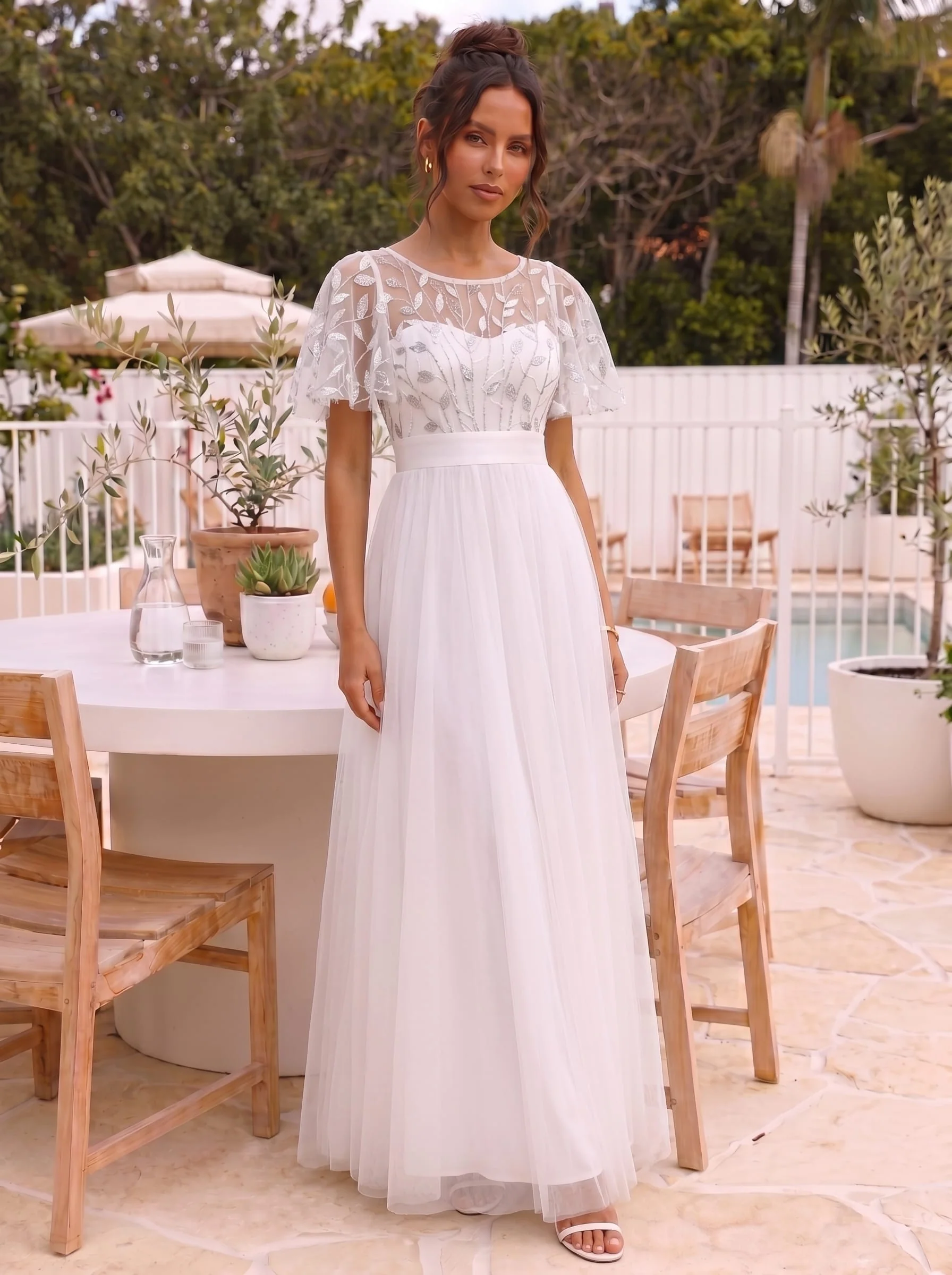 ever SAPHIR|Women's A-Line Short Sleeve Embroidery Floor Length Wedding Guest Dresses - Image 4