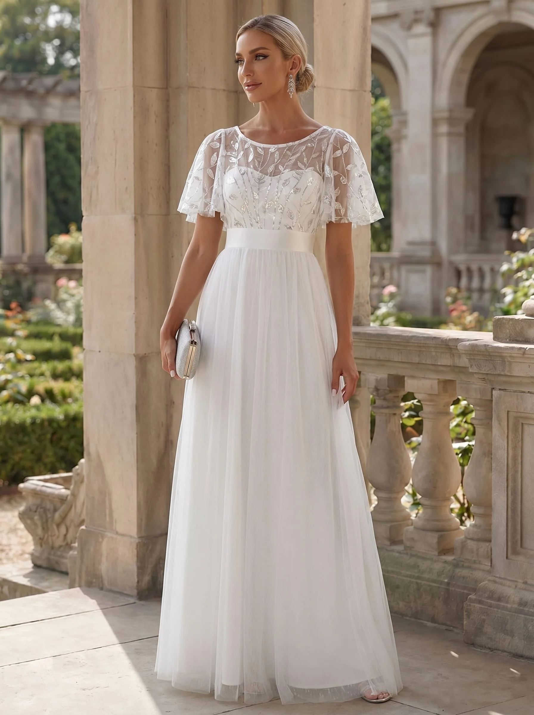 ever SAPHIR|Women's A-Line Short Sleeve Embroidery Floor Length Wedding Guest Dresses - Image 7