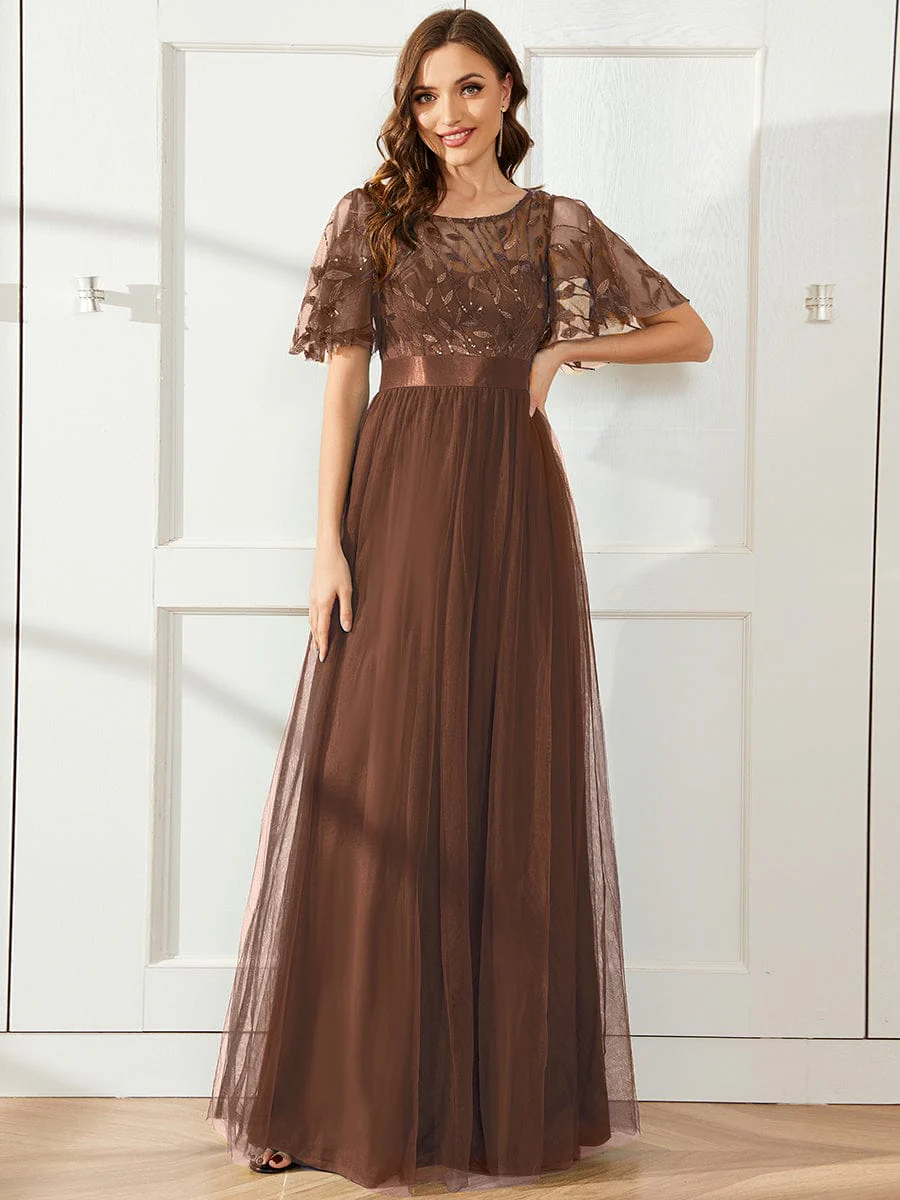 ever SAPHIR|Women's A-Line Short Sleeve Embroidery Floor Length Wedding Dresses - Image 17