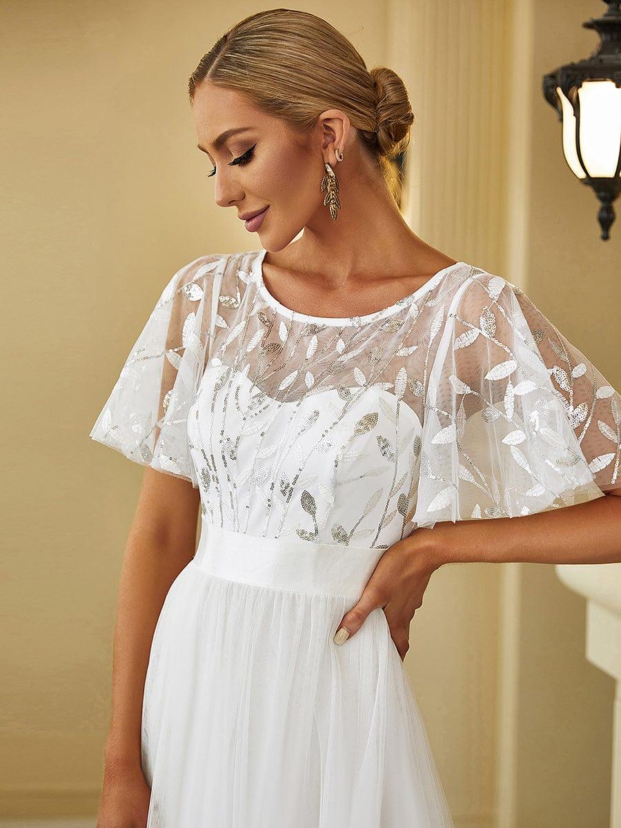 ever SAPHIR|Women's A-Line Short Sleeve Embroidery Floor Length Wedding Dresses - Image 3