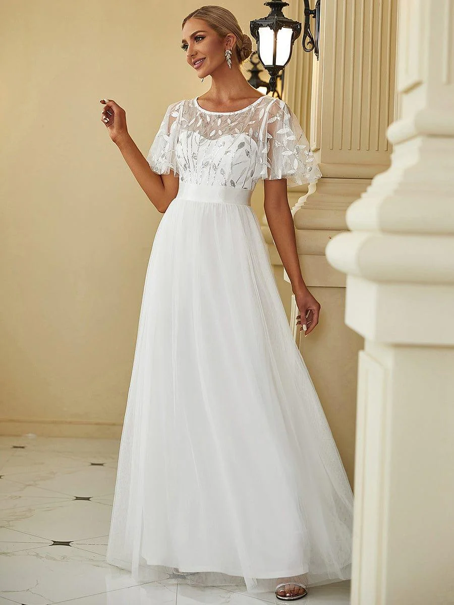 ever SAPHIR|Women's A-Line Short Sleeve Embroidery Floor Length Wedding Dresses - Image 4