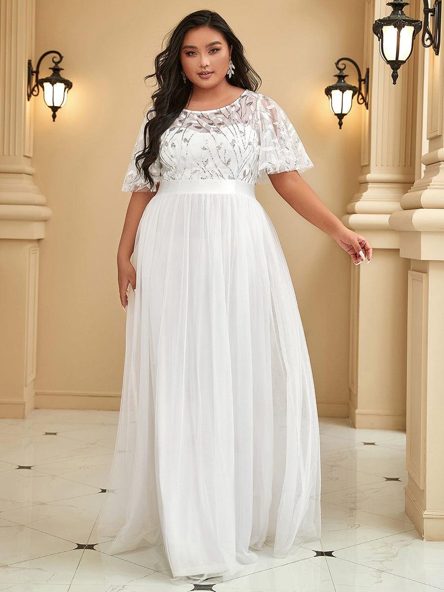 ever SAPHIR|Women's A-Line Short Sleeve Embroidery Floor Length Wedding Dresses - Image 6
