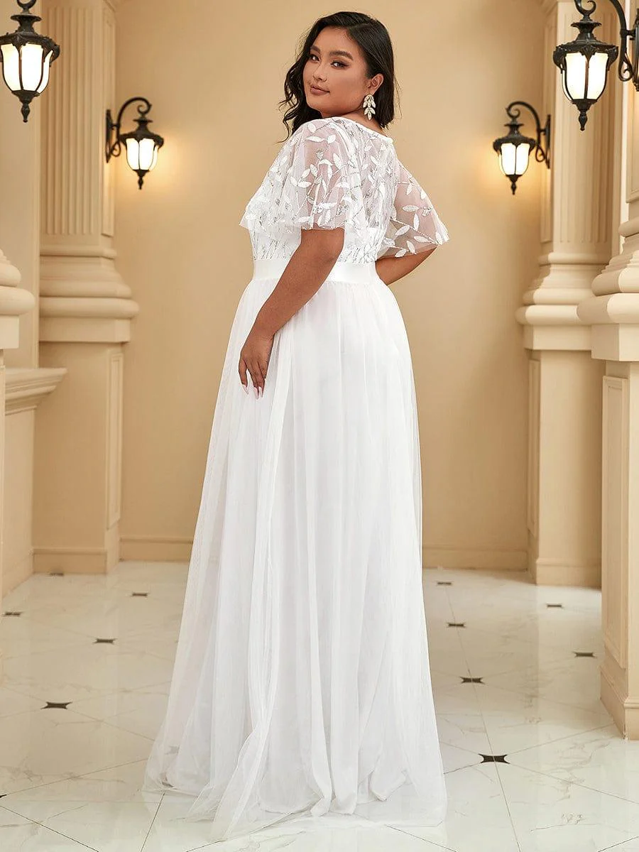 ever SAPHIR|Women's A-Line Short Sleeve Embroidery Floor Length Wedding Dresses - Image 7