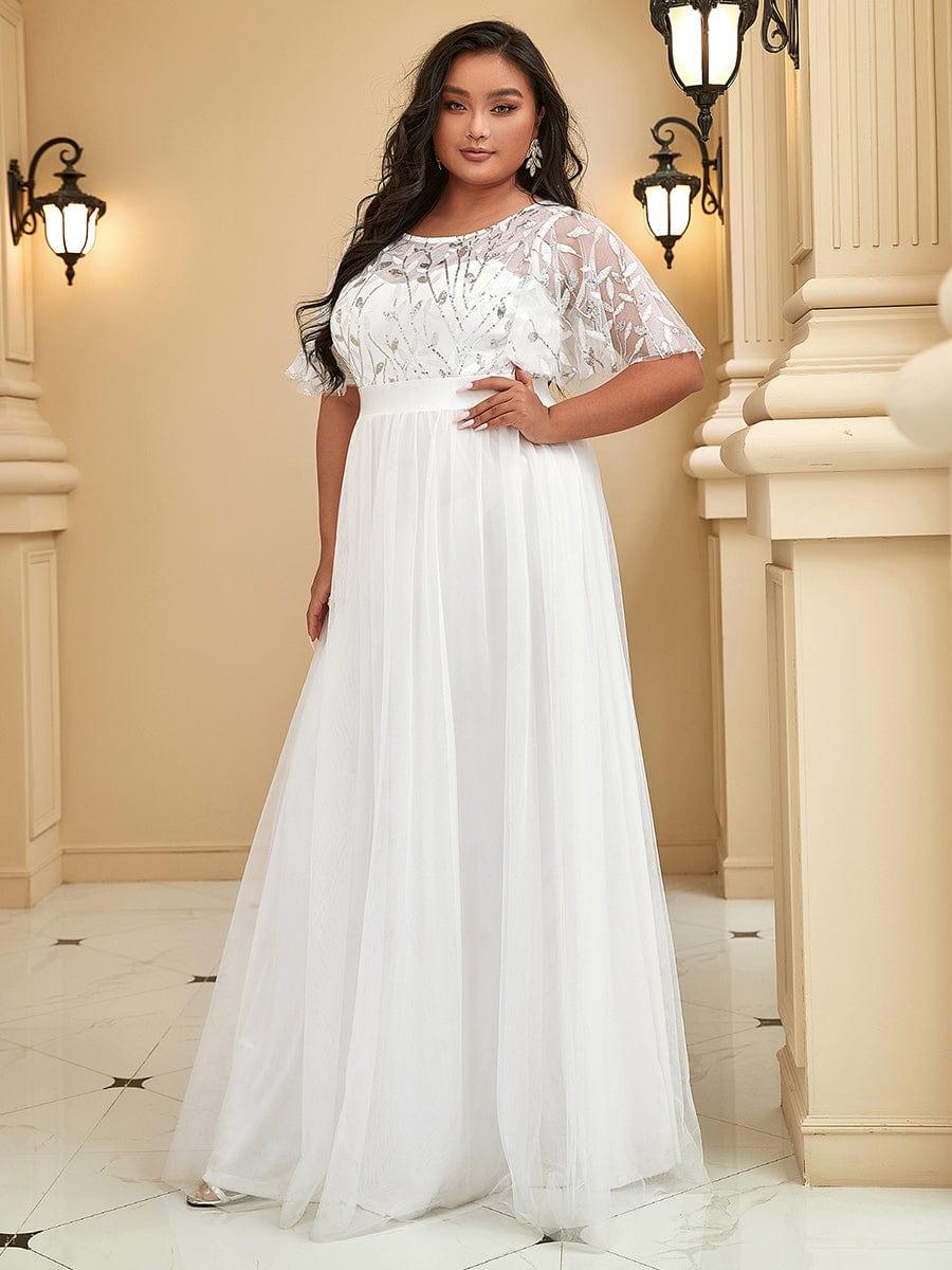 ever SAPHIR|Women's A-Line Short Sleeve Embroidery Floor Length Wedding Dresses - Image 9