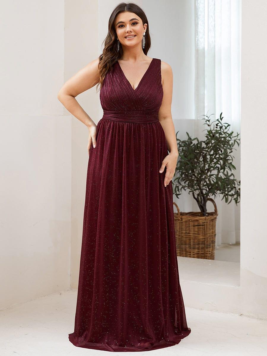 ever STERLING|Double V Neck Floor Length Sparkly Evening Dresses for Party - Image 44