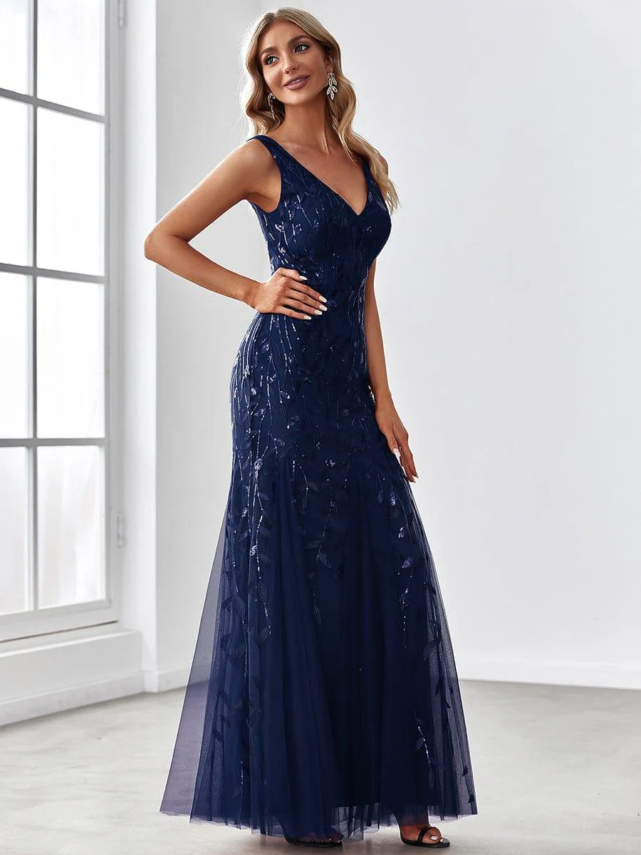 ever ORIEL|Women's Double V-Neck Fishtail Sequins Evening Dress - Image 14