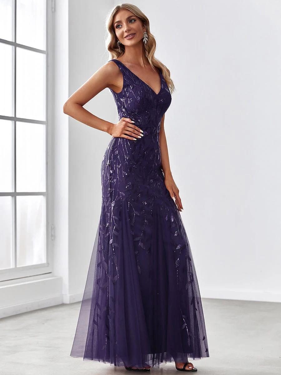 ever ORIEL|Women's Double V-Neck Fishtail Sequins Evening Dress - Image 95