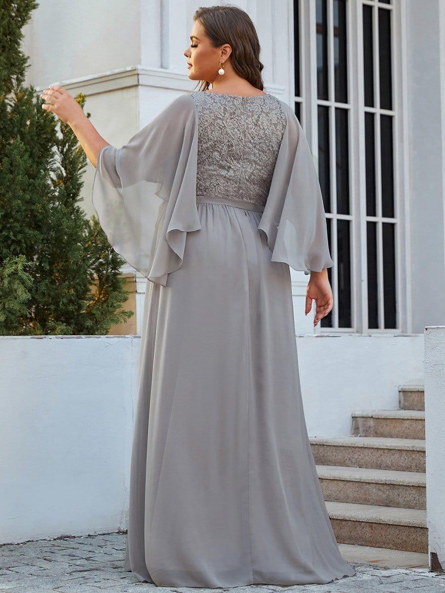 Women's Floor Length Deep V Neck Plus Size Evening Dress with Lace - Image 16