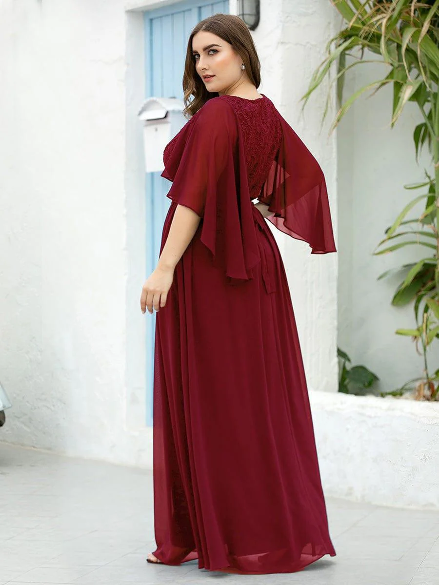 Women's Floor Length Deep V Neck Plus Size Evening Dress with Lace - Image 7