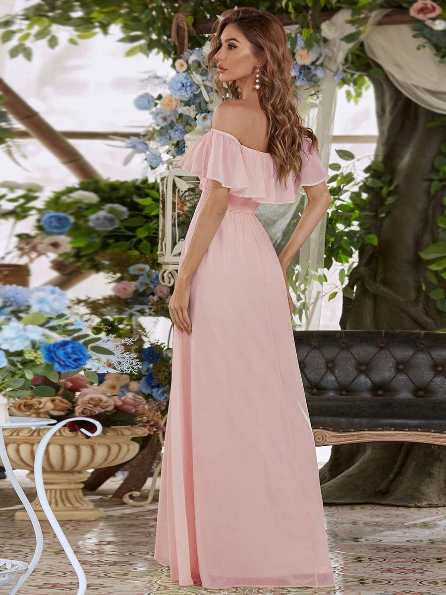 ever ÉMILE|Women's Off-The-Shoulder Ruffle Thigh Split Wedding Guest Dresses - Image 10
