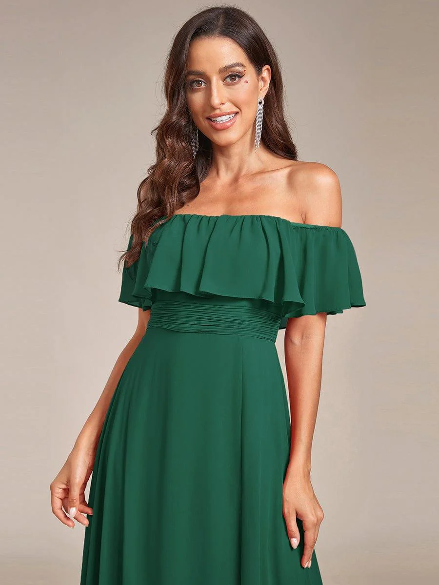 ever ÉMILE|Women's Off-The-Shoulder Ruffle Thigh Split Wedding Guest Dresses - Image 103
