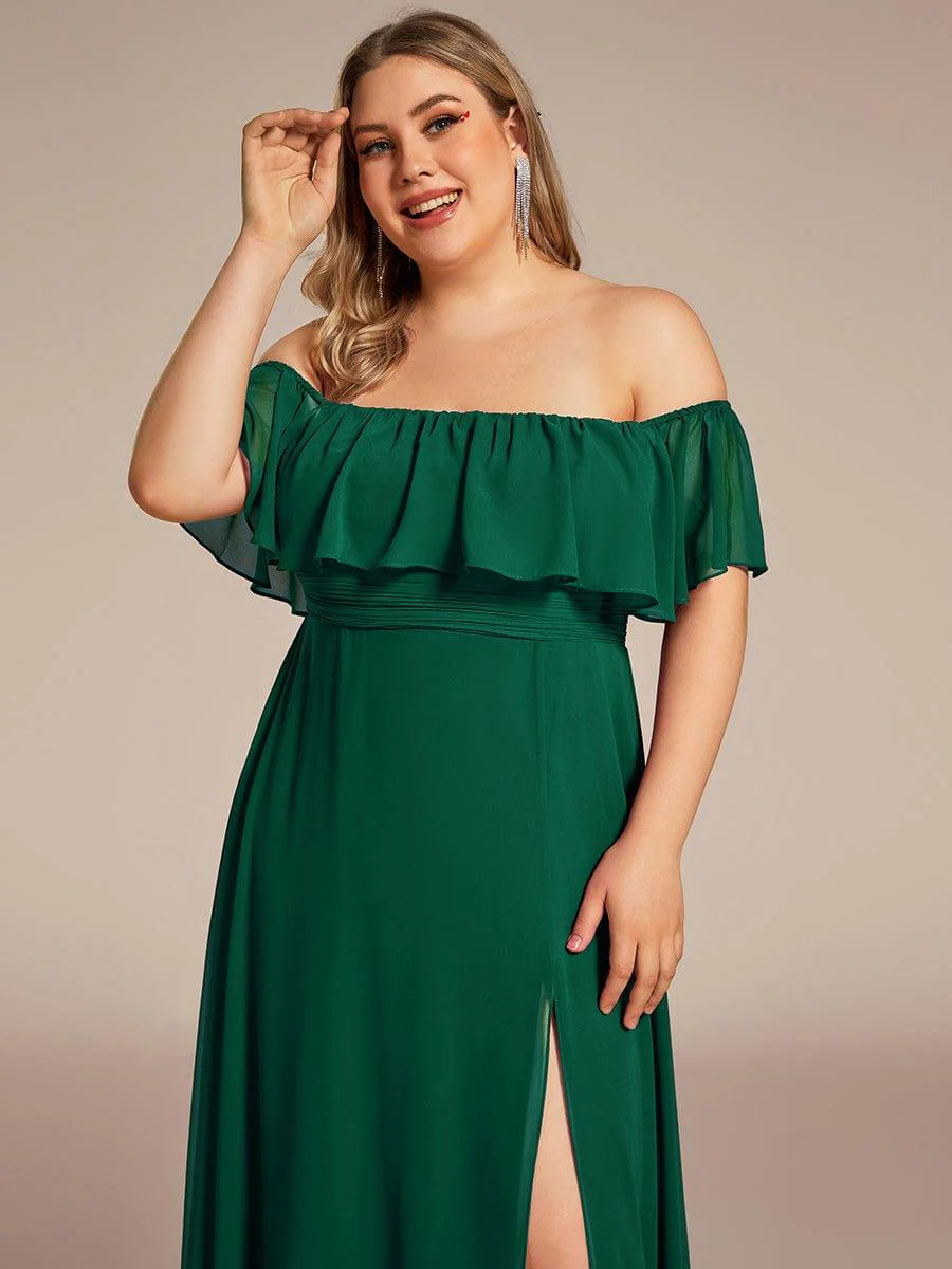 ever ÉMILE|Women's Off-The-Shoulder Ruffle Thigh Split Wedding Guest Dresses - Image 108
