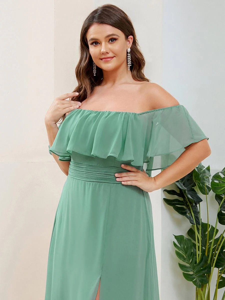 ever ÉMILE|Women's Off-The-Shoulder Ruffle Thigh Split Wedding Guest Dresses - Image 113