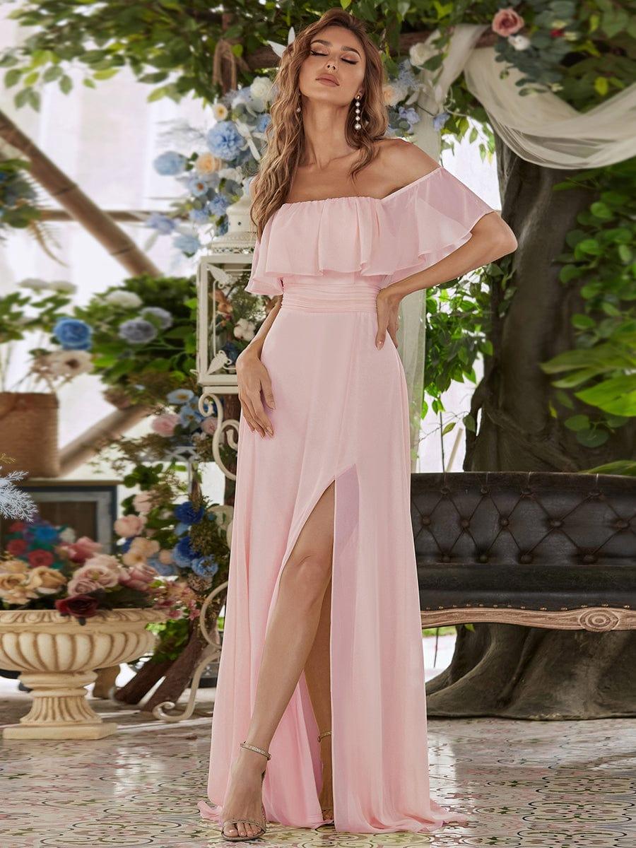 ever ÉMILE|Women's Off-The-Shoulder Ruffle Thigh Split Wedding Guest Dresses - Image 12