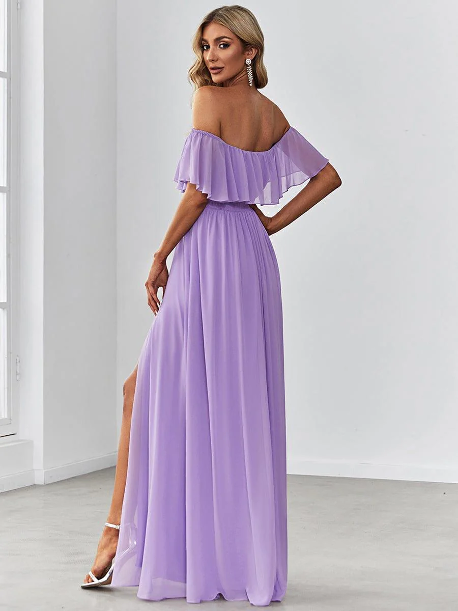ever ÉMILE|Women's Off-The-Shoulder Ruffle Thigh Split Wedding Guest Dresses - Image 121