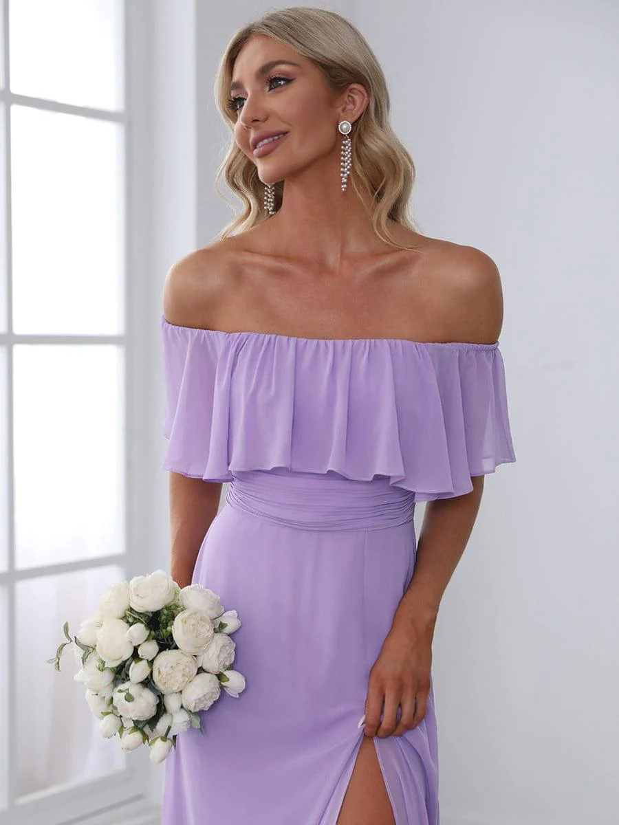 ever ÉMILE|Women's Off-The-Shoulder Ruffle Thigh Split Wedding Guest Dresses - Image 122
