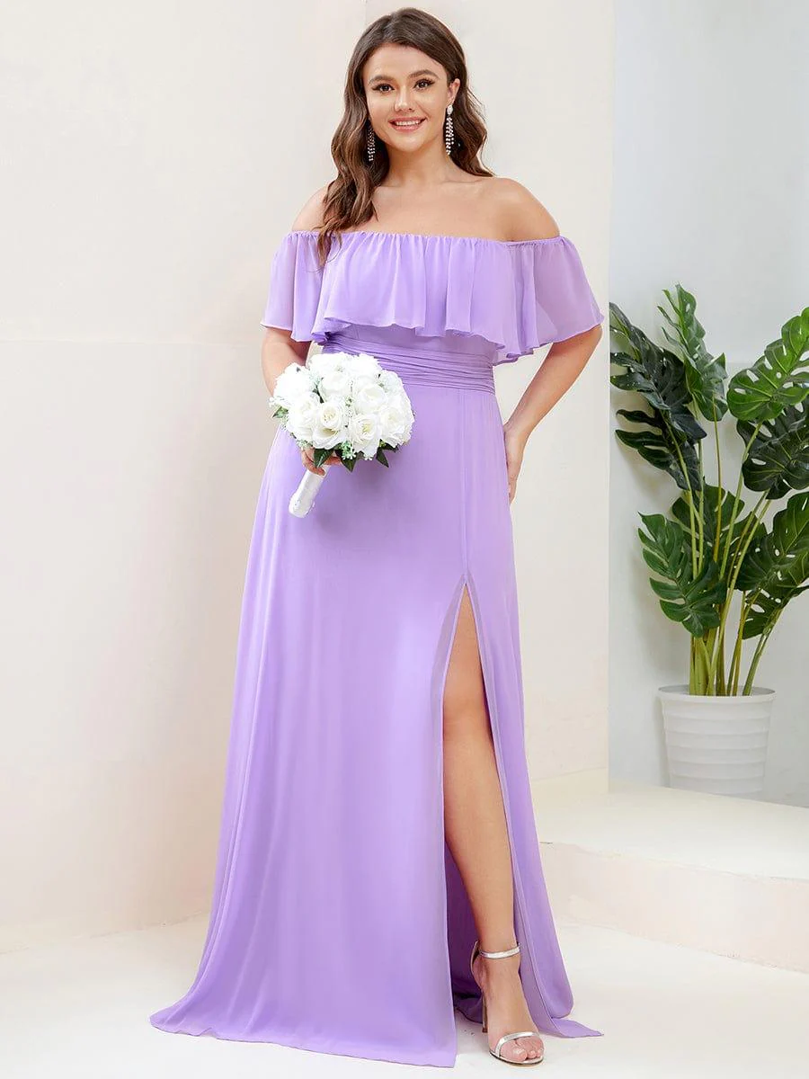 ever ÉMILE|Women's Off-The-Shoulder Ruffle Thigh Split Wedding Guest Dresses - Image 123