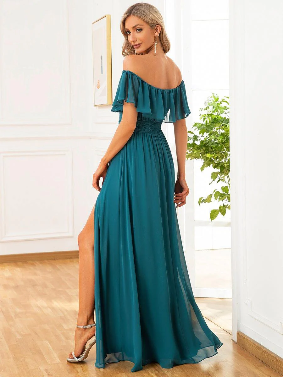 ever ÉMILE|Women's Off-The-Shoulder Ruffle Thigh Split Wedding Guest Dresses - Image 140