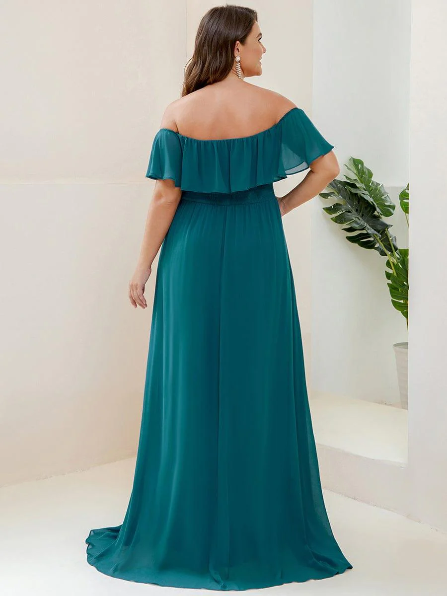 ever ÉMILE|Women's Off-The-Shoulder Ruffle Thigh Split Wedding Guest Dresses - Image 145