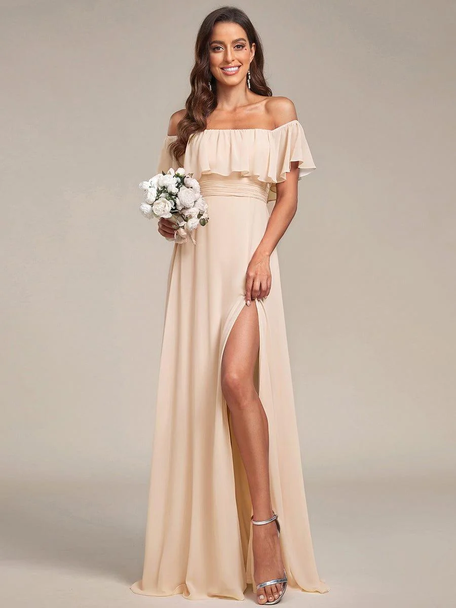 ever ÉMILE|Women's Off-The-Shoulder Ruffle Thigh Split Wedding Guest Dresses - Image 146