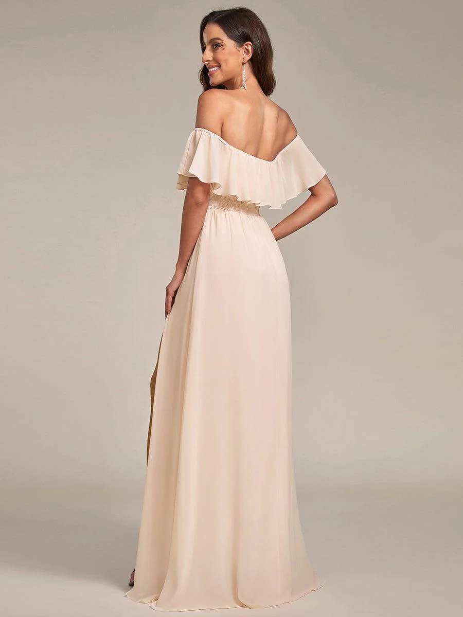 ever ÉMILE|Women's Off-The-Shoulder Ruffle Thigh Split Wedding Guest Dresses - Image 147