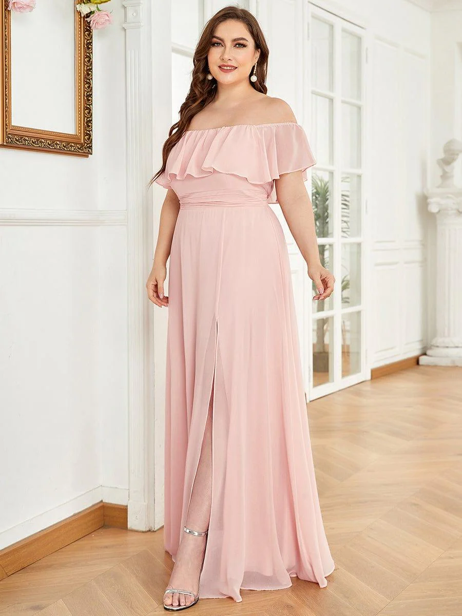 ever ÉMILE|Women's Off-The-Shoulder Ruffle Thigh Split Wedding Guest Dresses - Image 15