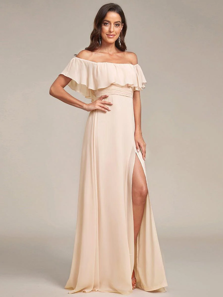 ever ÉMILE|Women's Off-The-Shoulder Ruffle Thigh Split Wedding Guest Dresses - Image 150