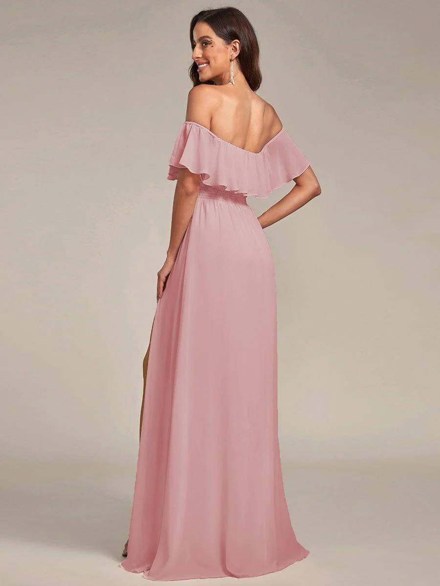 ever ÉMILE|Women's Off-The-Shoulder Ruffle Thigh Split Wedding Guest Dresses - Image 152