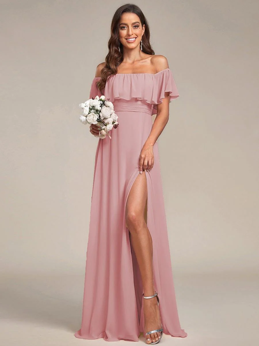 ever ÉMILE|Women's Off-The-Shoulder Ruffle Thigh Split Wedding Guest Dresses - Image 154