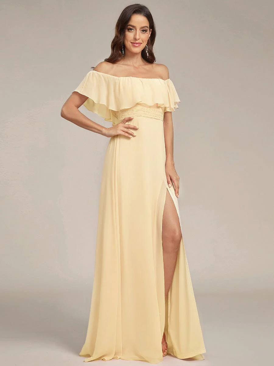 ever ÉMILE|Women's Off-The-Shoulder Ruffle Thigh Split Wedding Guest Dresses - Image 162