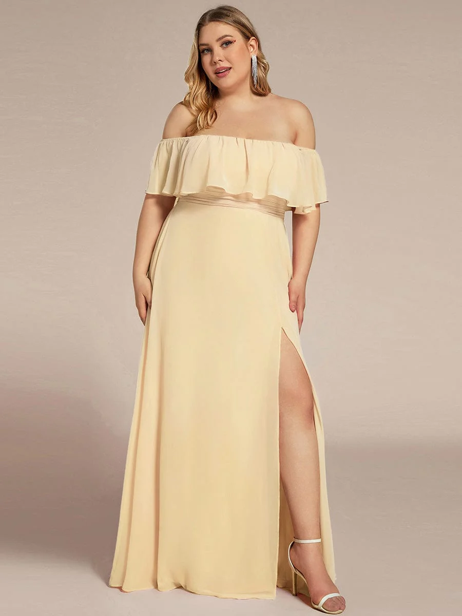 ever ÉMILE|Women's Off-The-Shoulder Ruffle Thigh Split Wedding Guest Dresses - Image 164