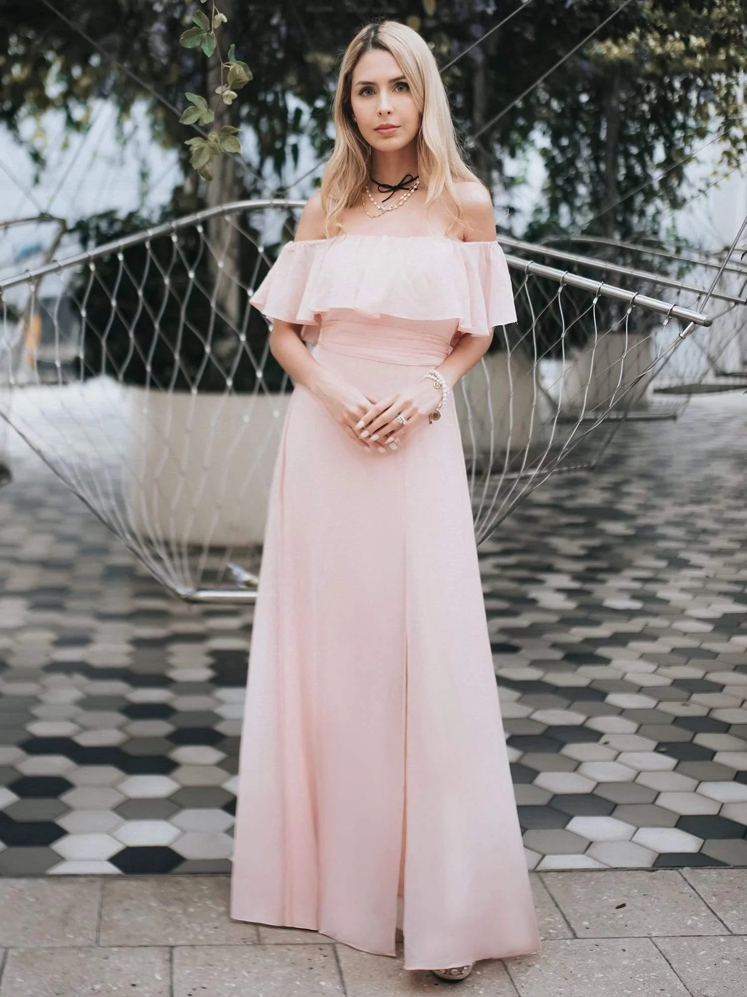 ever ÉMILE|Women's Off-The-Shoulder Ruffle Thigh Split Wedding Guest Dresses - Image 18