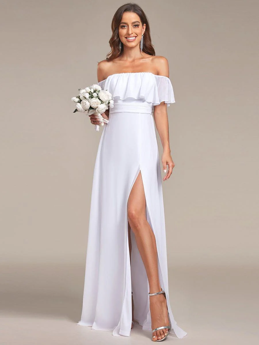 ever ÉMILE|Women's Off-The-Shoulder Ruffle Thigh Split Wedding Guest Dresses - Image 19