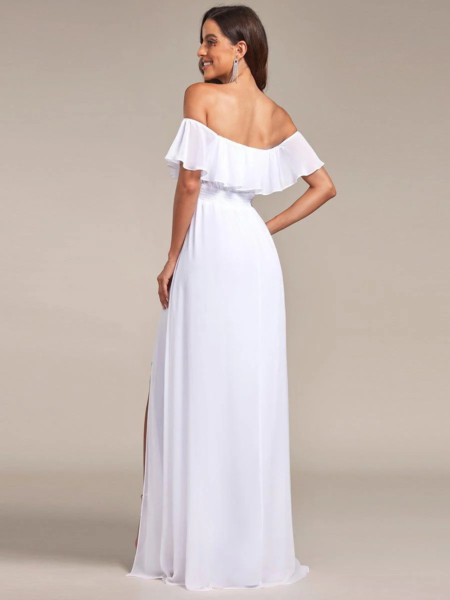 ever ÉMILE|Women's Off-The-Shoulder Ruffle Thigh Split Wedding Guest Dresses - Image 20